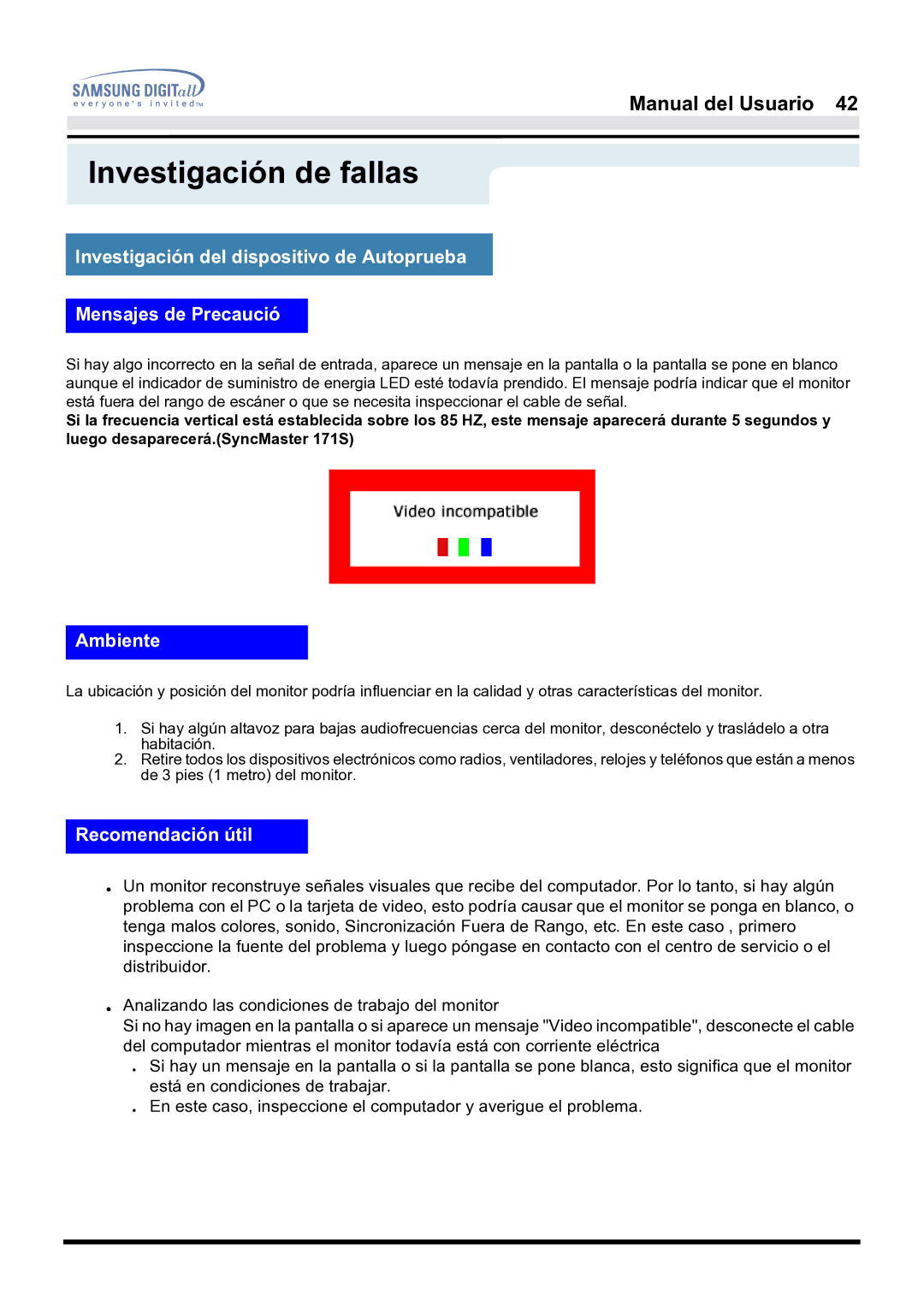 Samsung 171B, 181B, 171S manual Ambiente, Recomendación útil 