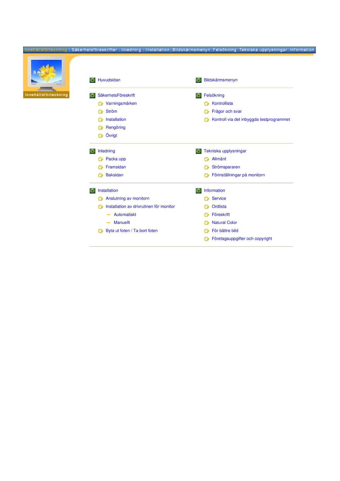 Samsung 171N manual Kontroll via det inbyggda testprogrammet 