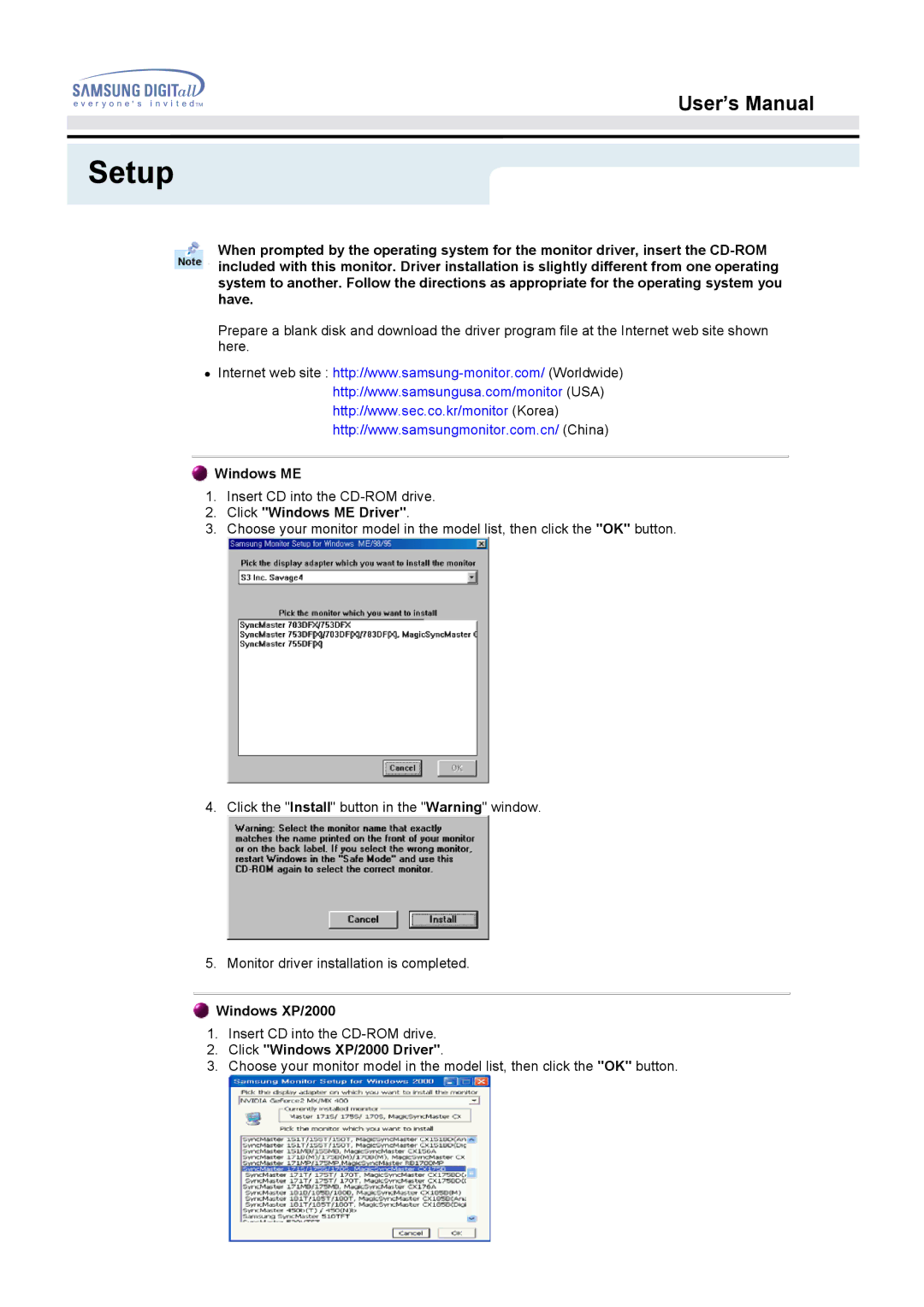 Samsung 172T, 172B manual Windows ME 