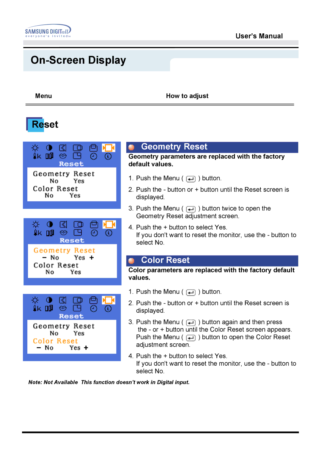 Samsung 172B, 172T manual Reset 