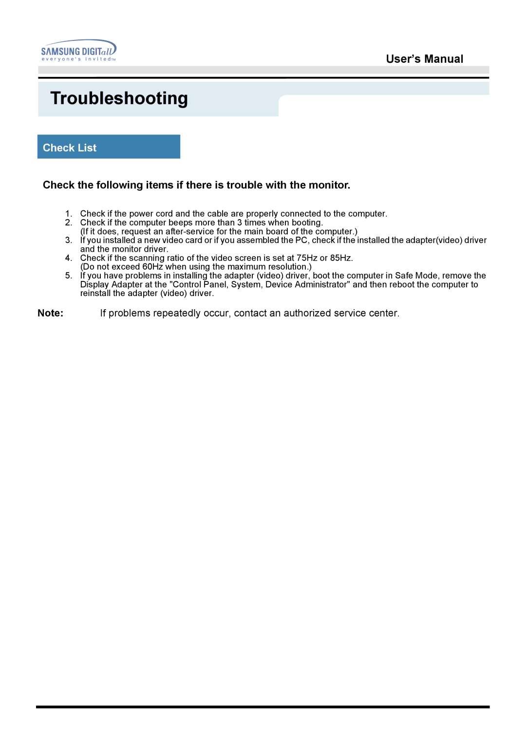 Samsung 172B, 172T manual Troubleshooting 