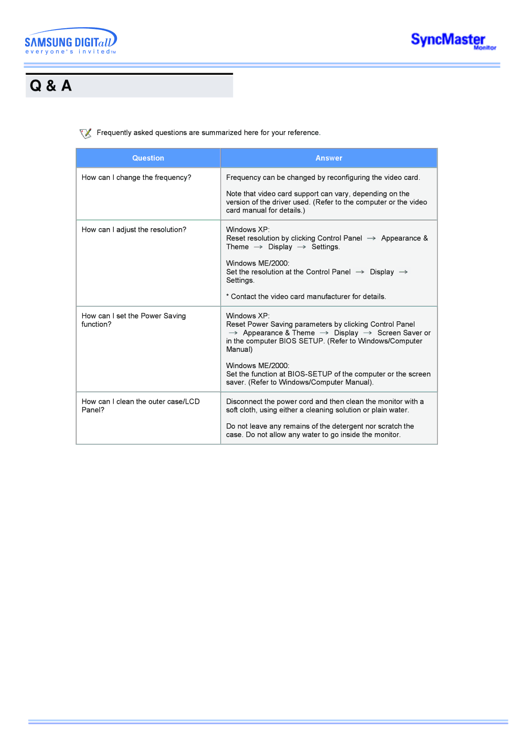 Samsung 173MP manual Question 