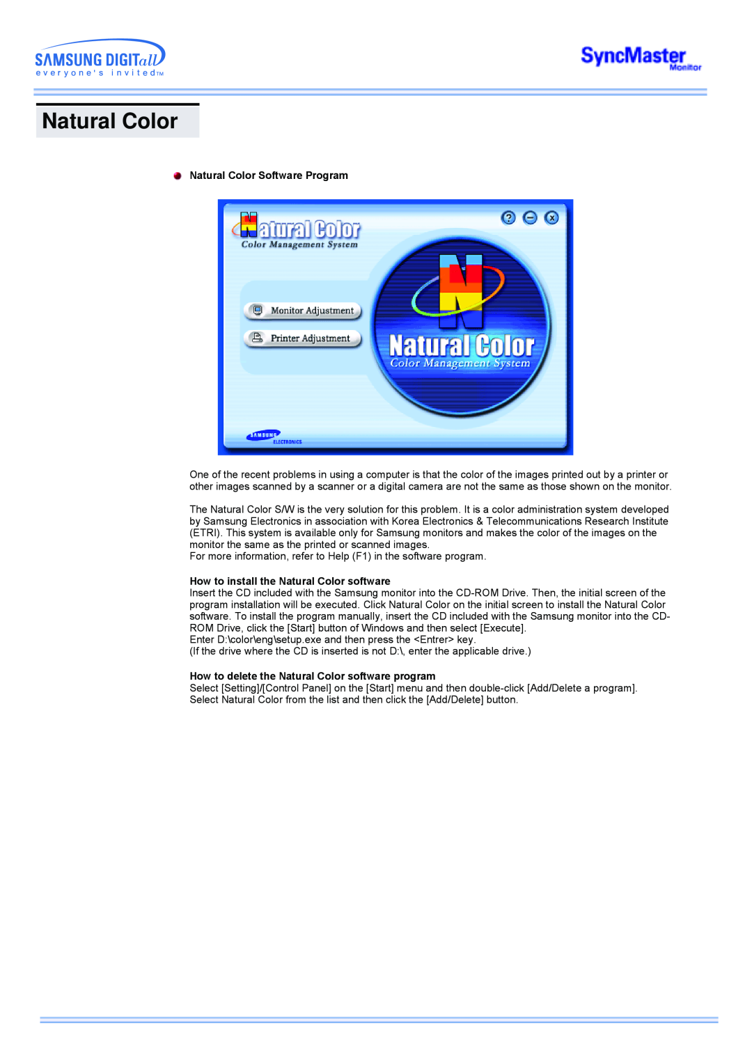 Samsung 173MP manual Natural Color Software Program, How to install the Natural Color software 