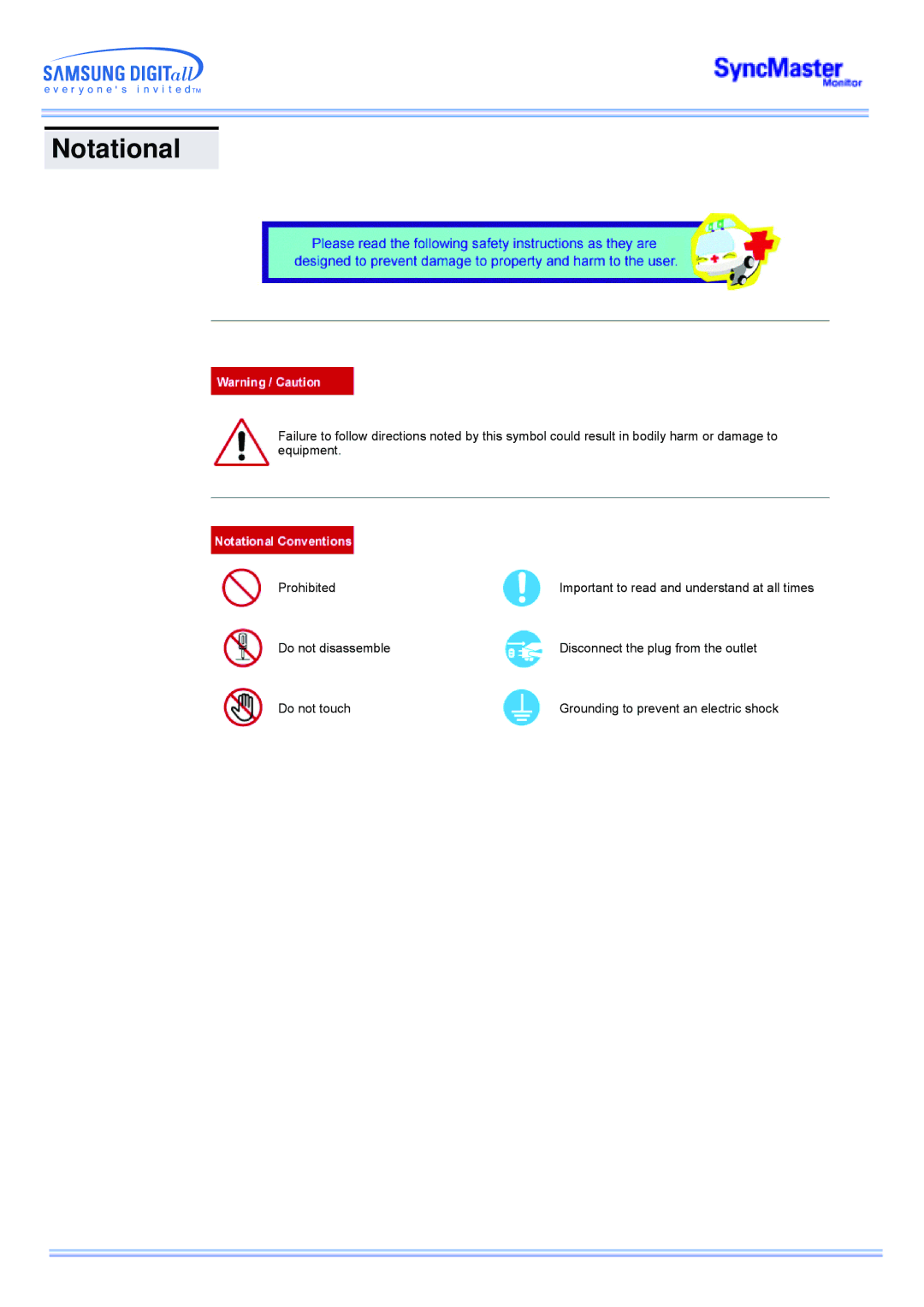 Samsung 173MW manual Notational 