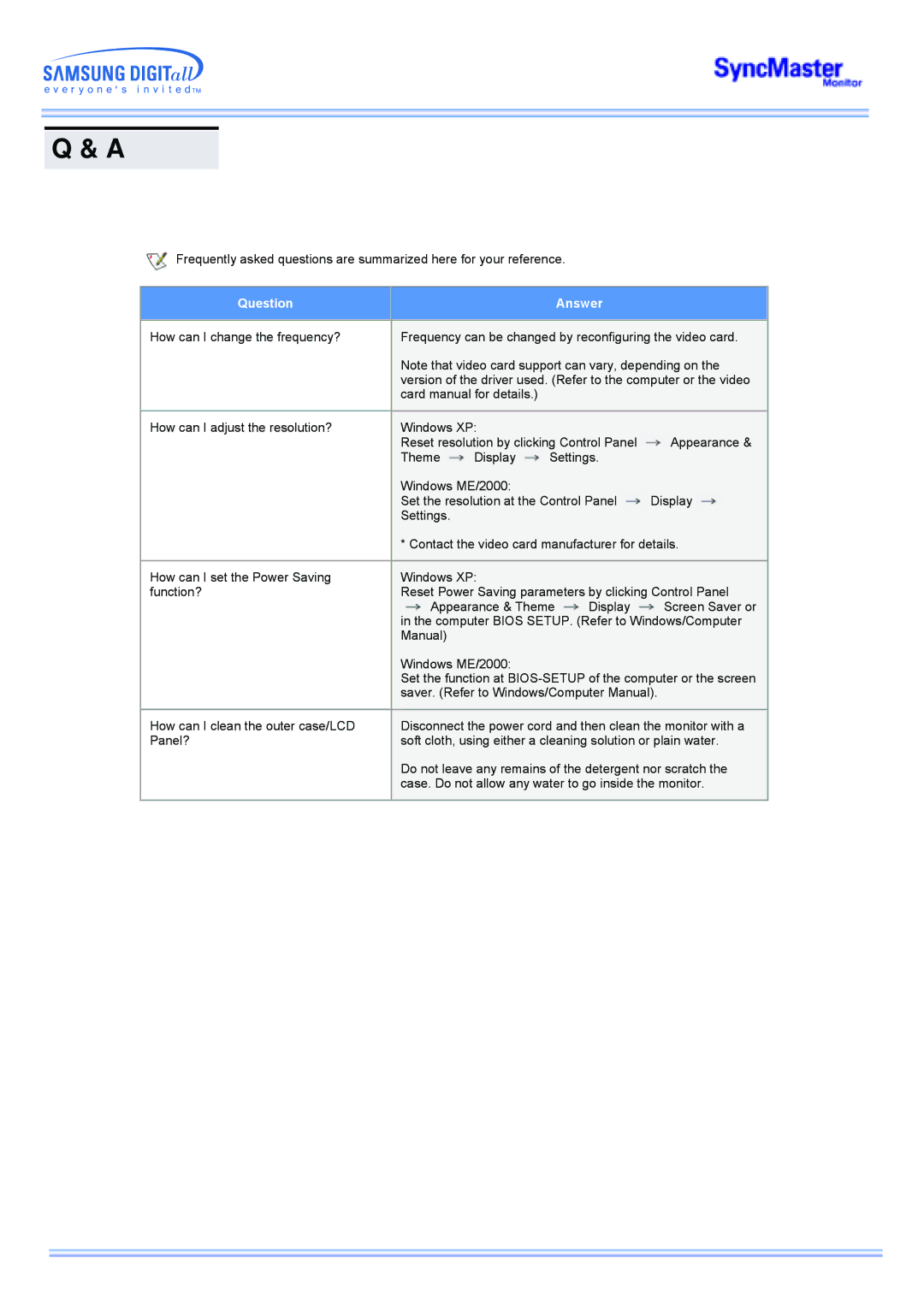 Samsung 173MW manual Question Answer 