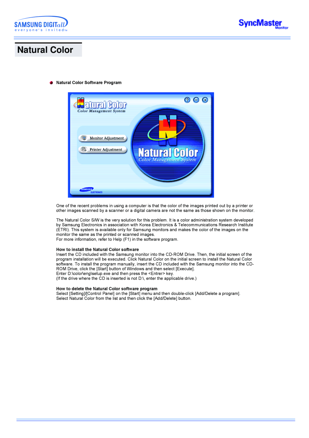 Samsung 173MW manual Natural Color Software Program, How to install the Natural Color software 