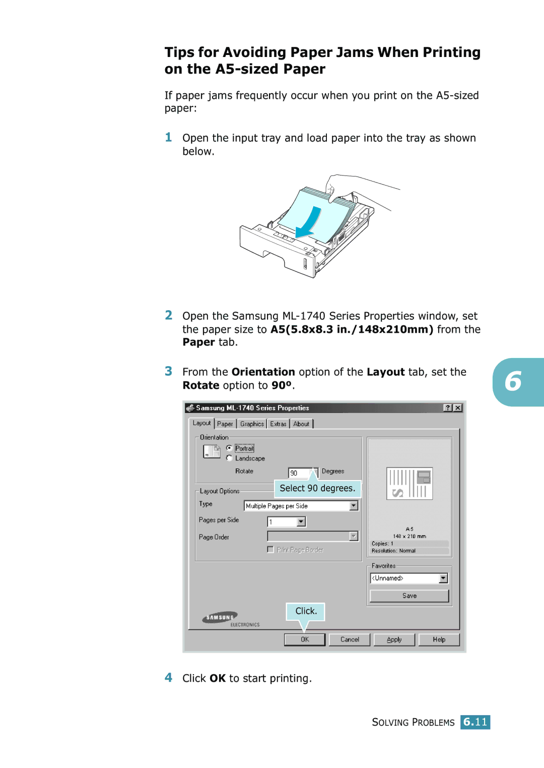 Samsung 1740 manual Select 90 degrees Click 