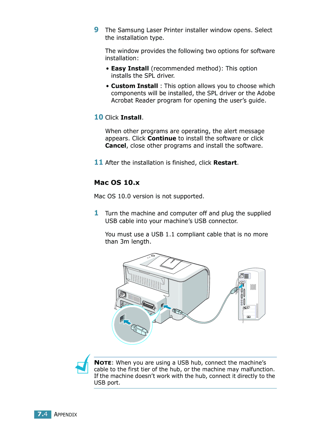 Samsung 1740 manual Mac OS, Click Install, After the installation is finished, click Restart 