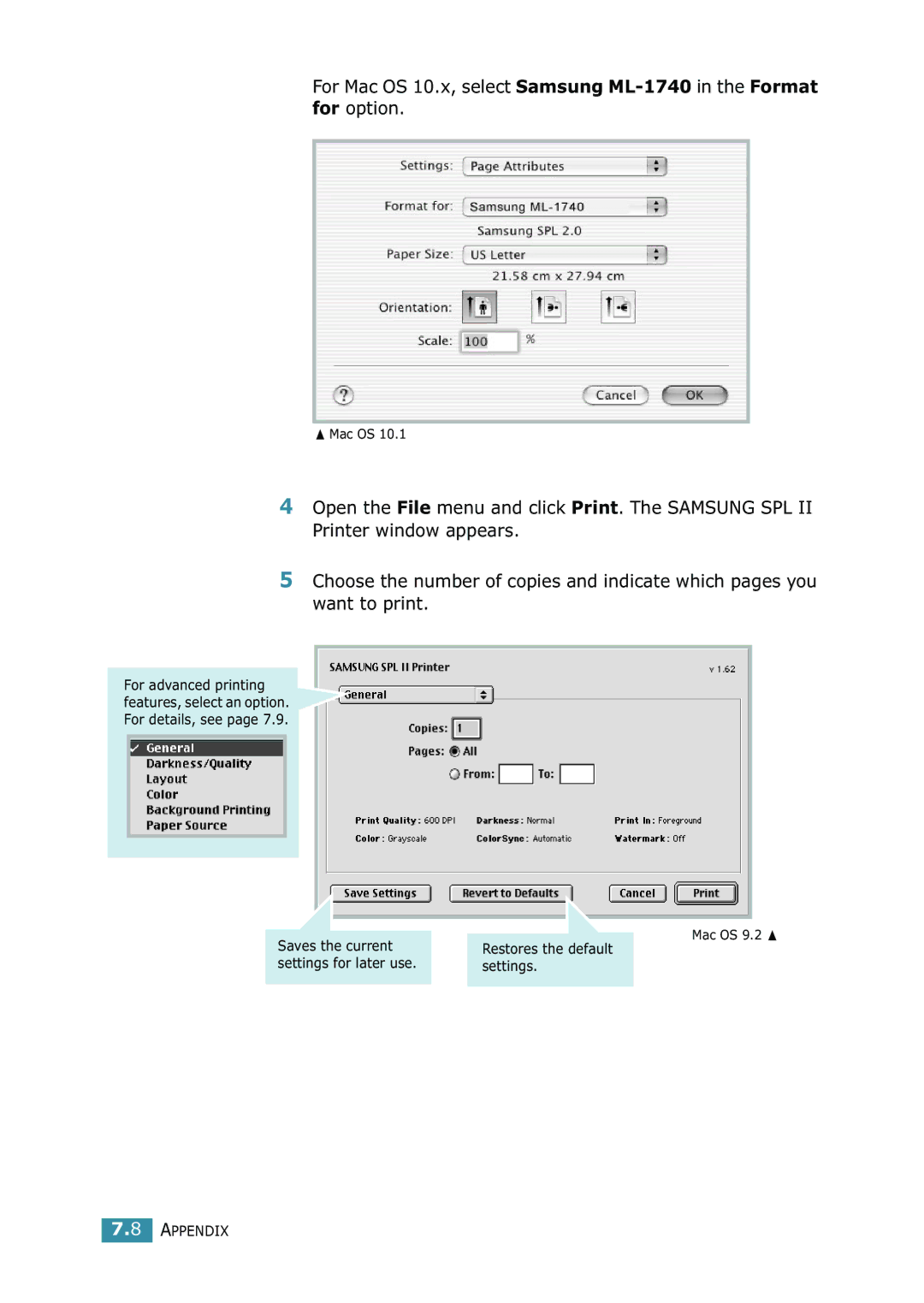 Samsung 1740 manual Saves the current 