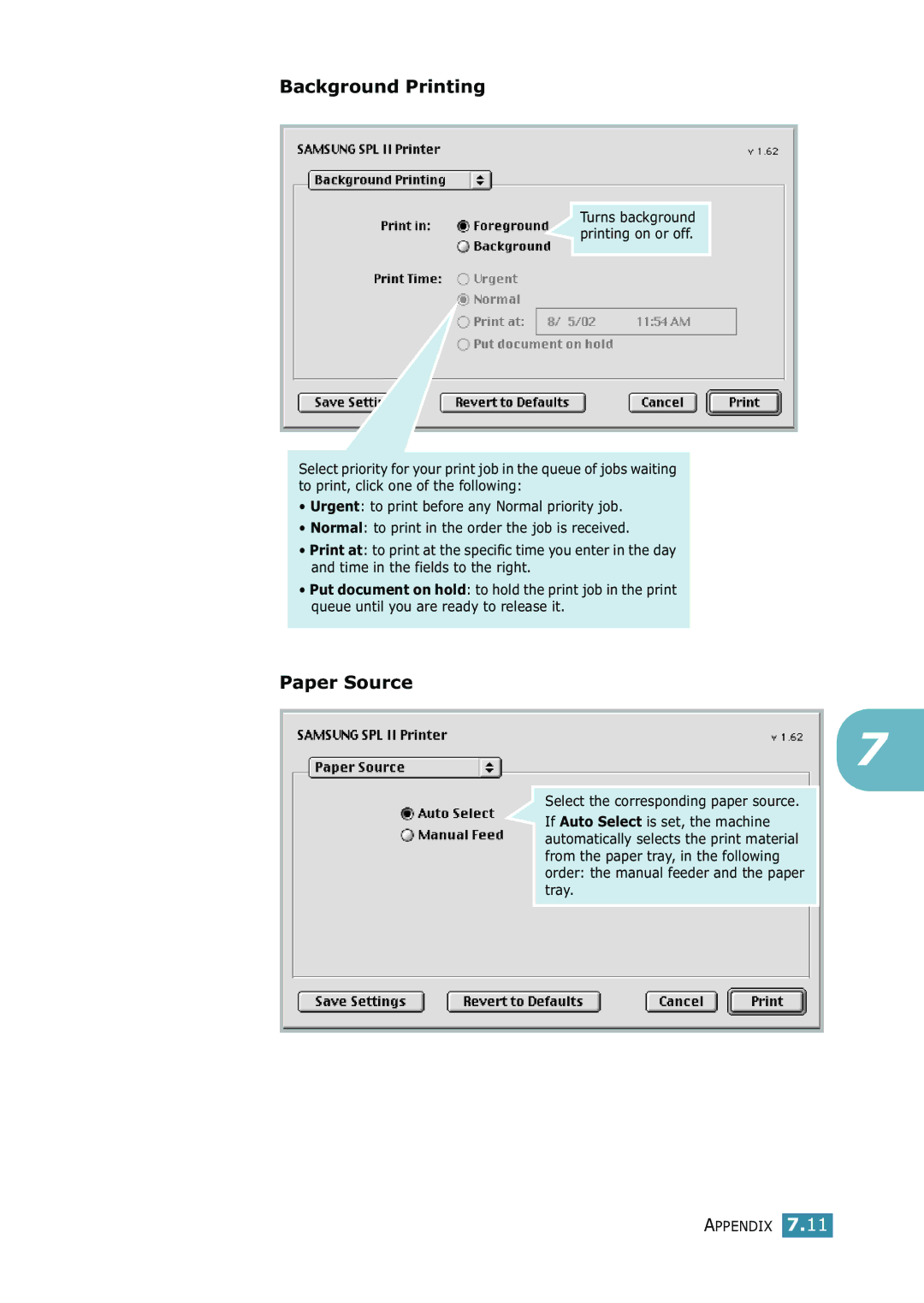 Samsung 1740 manual Background Printing, Paper Source 