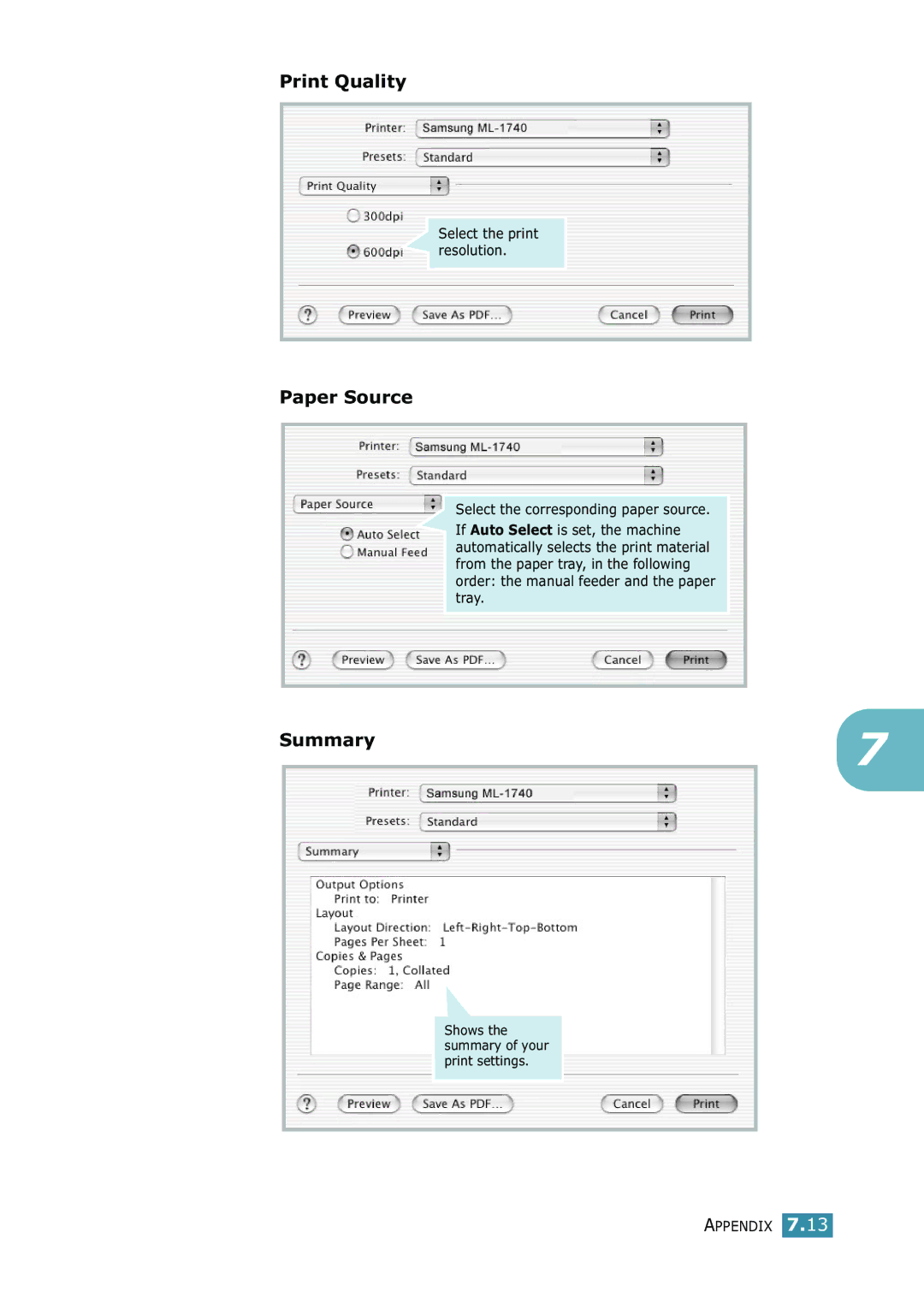 Samsung 1740 manual Print Quality, Summary 