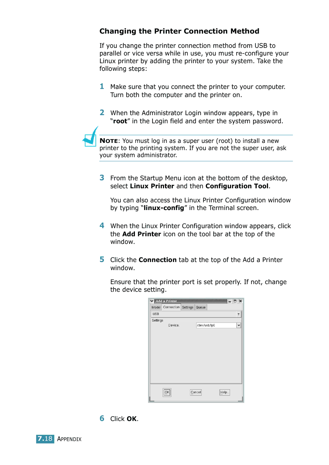 Samsung 1740 manual Changing the Printer Connection Method 