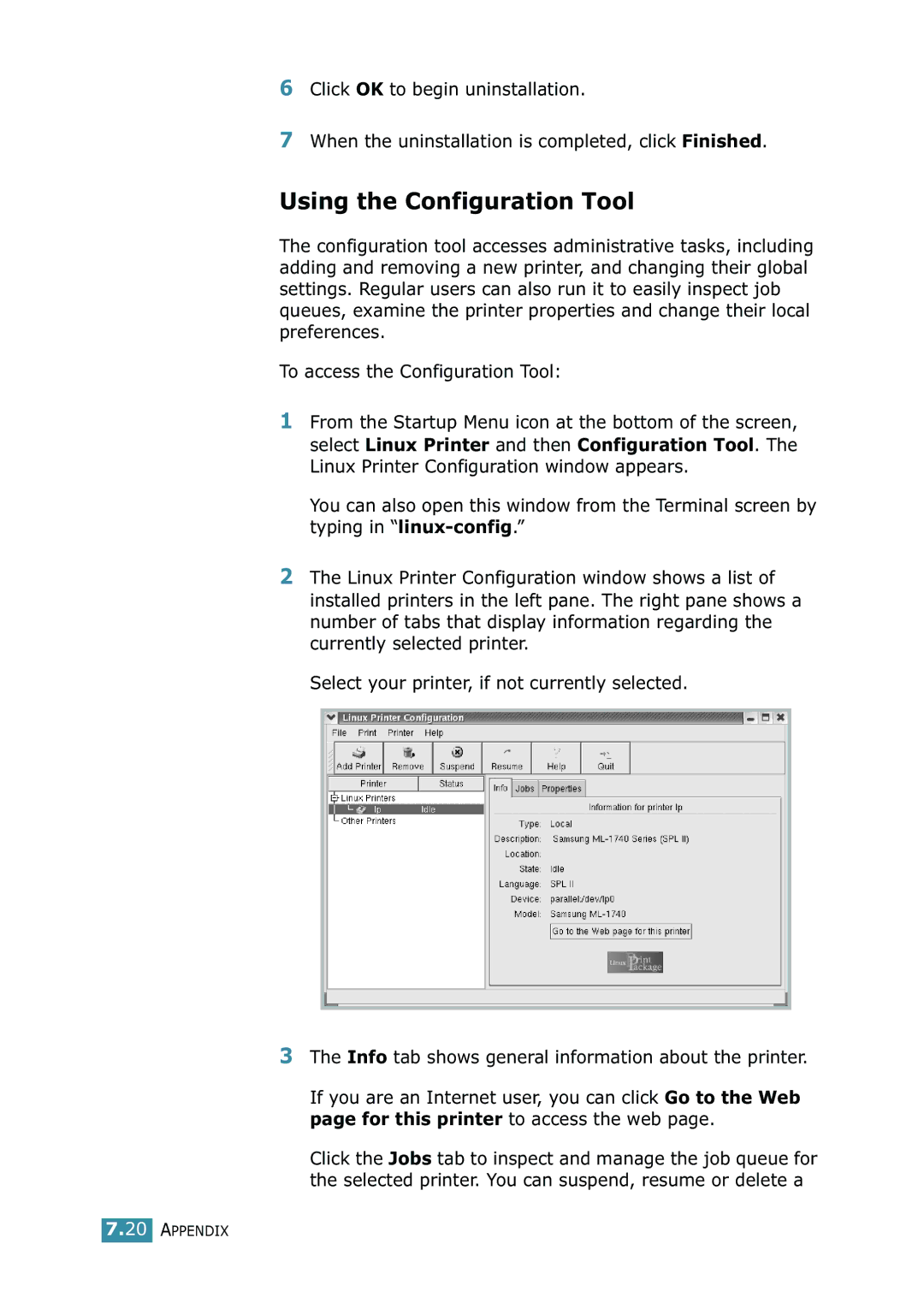 Samsung 1740 manual Using the Configuration Tool 