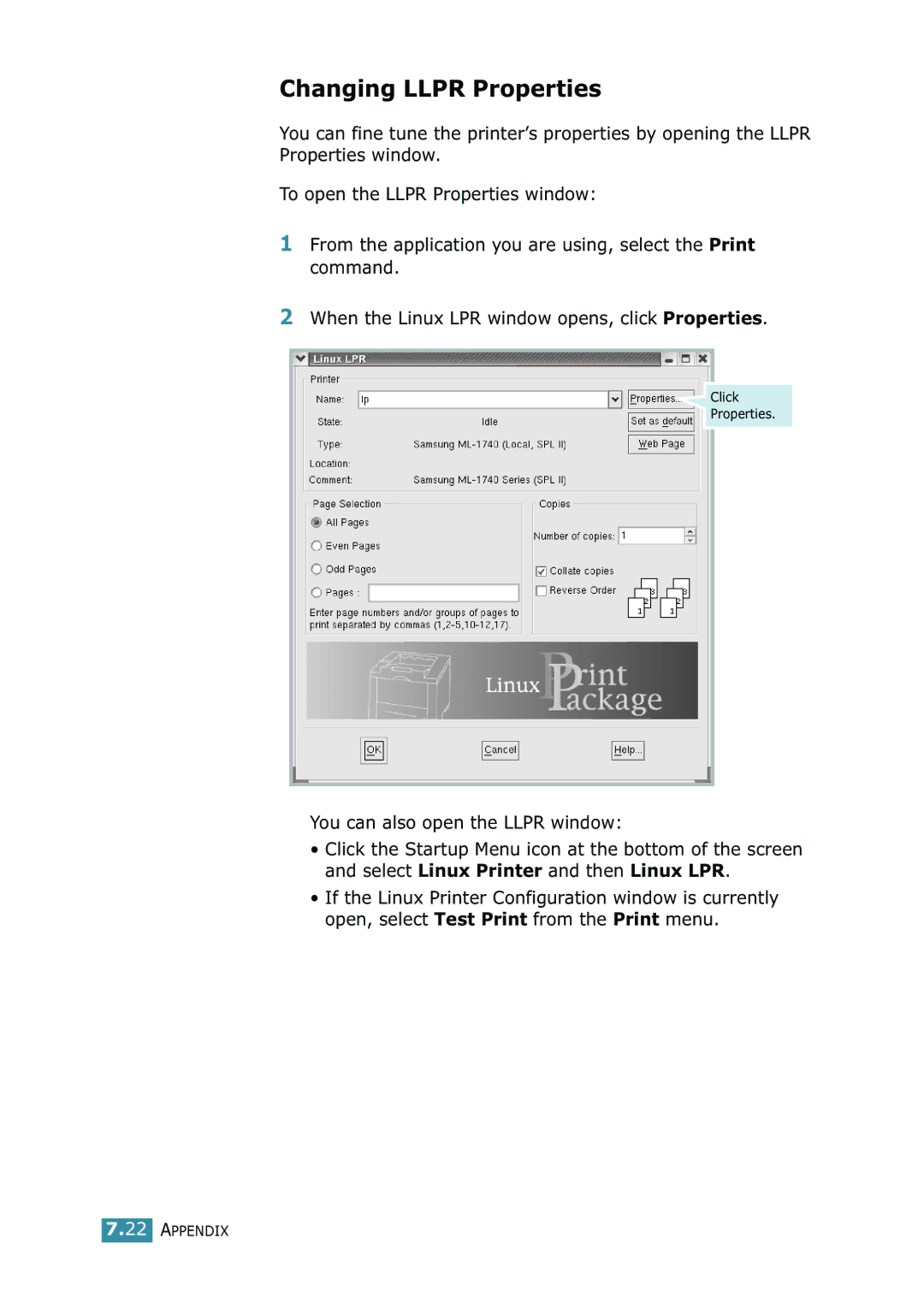 Samsung 1740 manual Changing Llpr Properties 