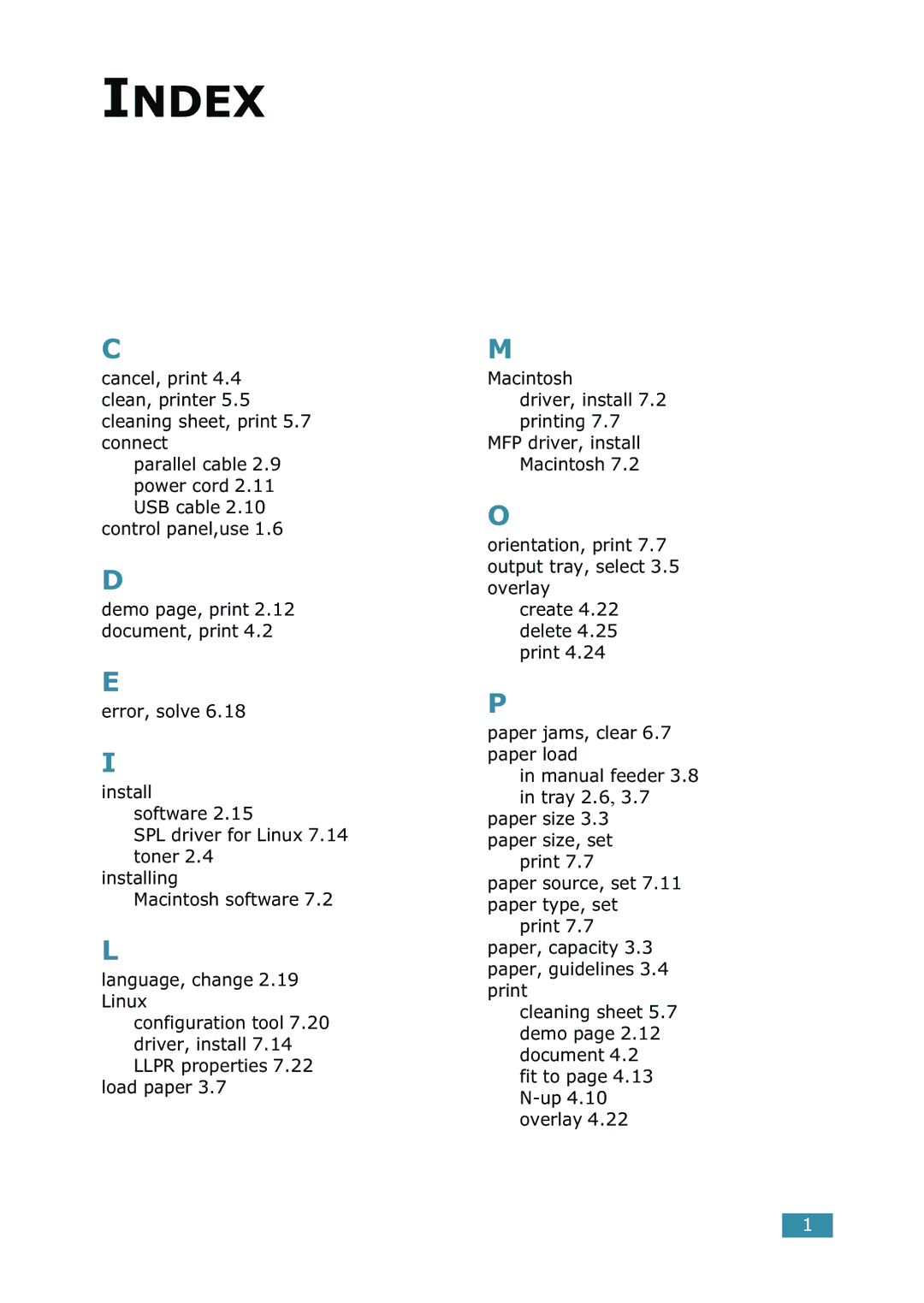 Samsung 1740 manual Index 