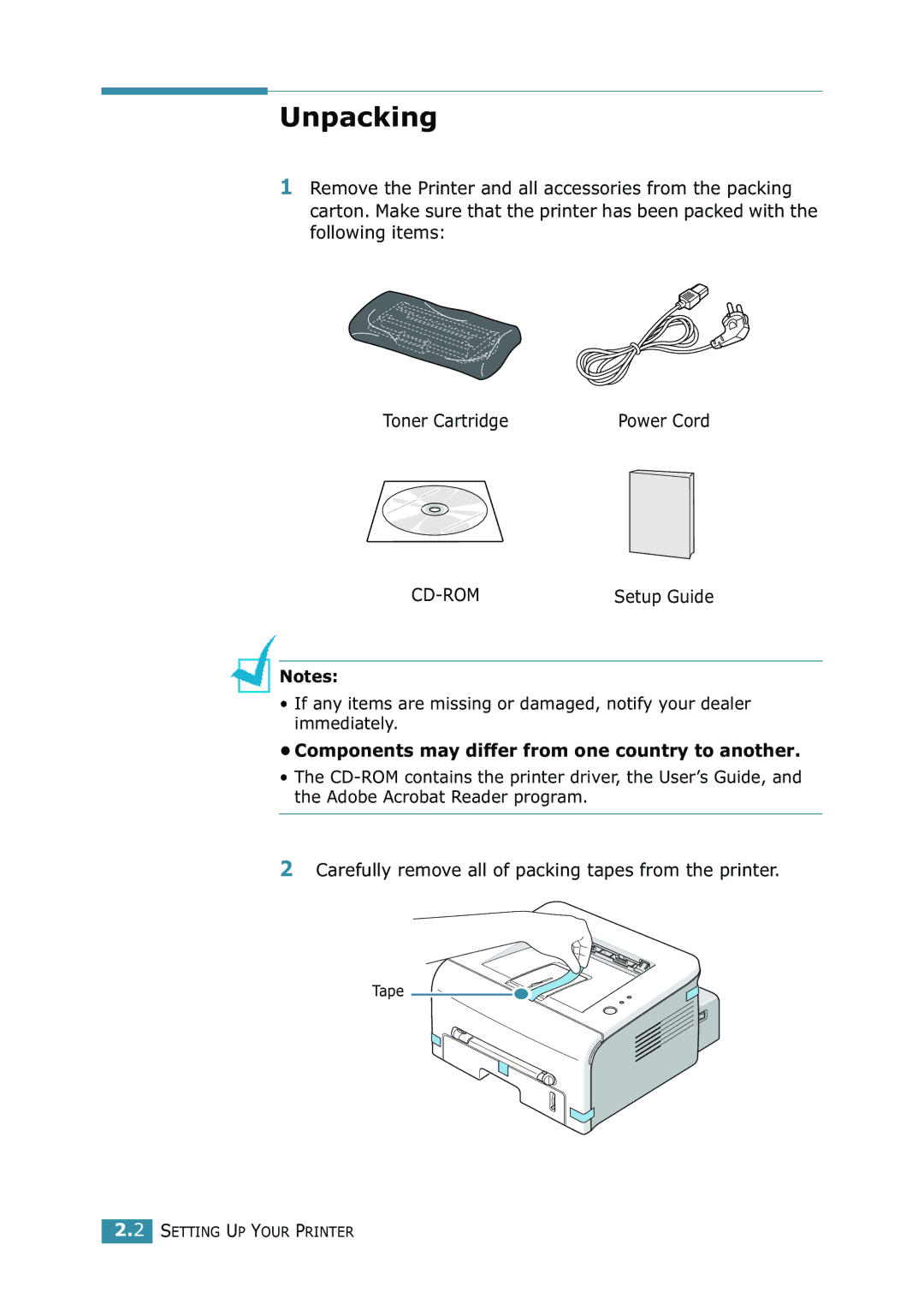 Samsung 1740 manual Unpacking, Components may differ from one country to another 