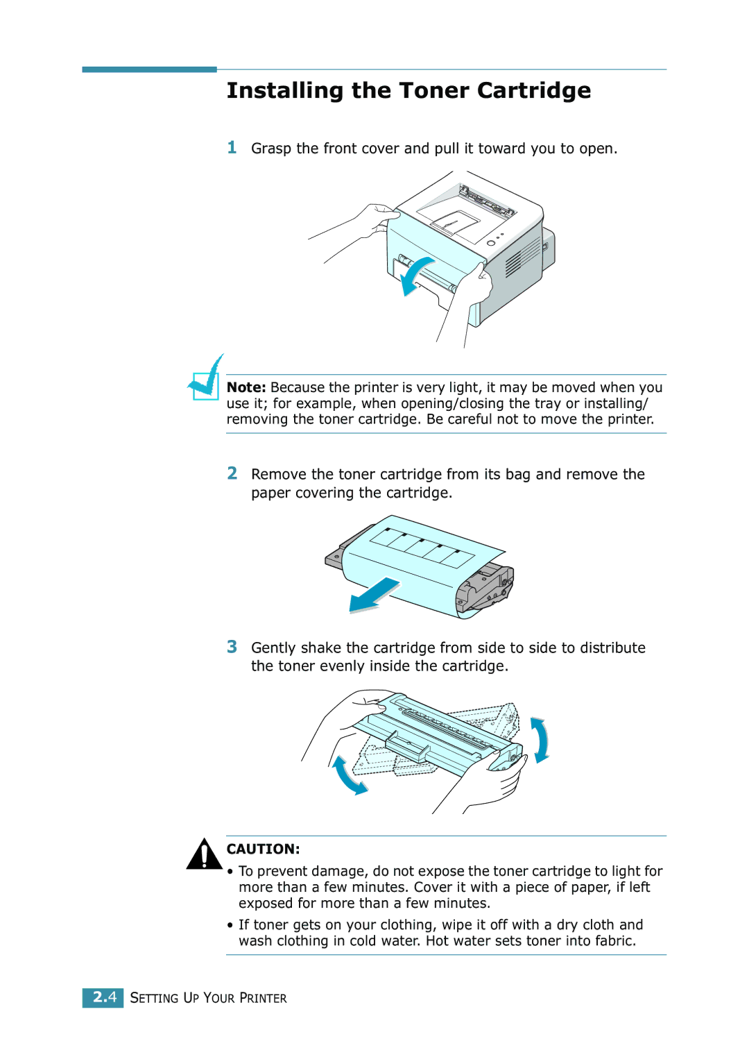 Samsung 1740 manual Installing the Toner Cartridge 