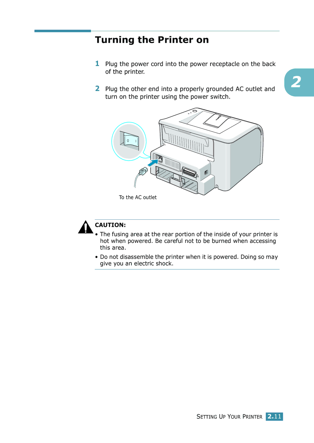 Samsung 1740 manual Turning the Printer on 