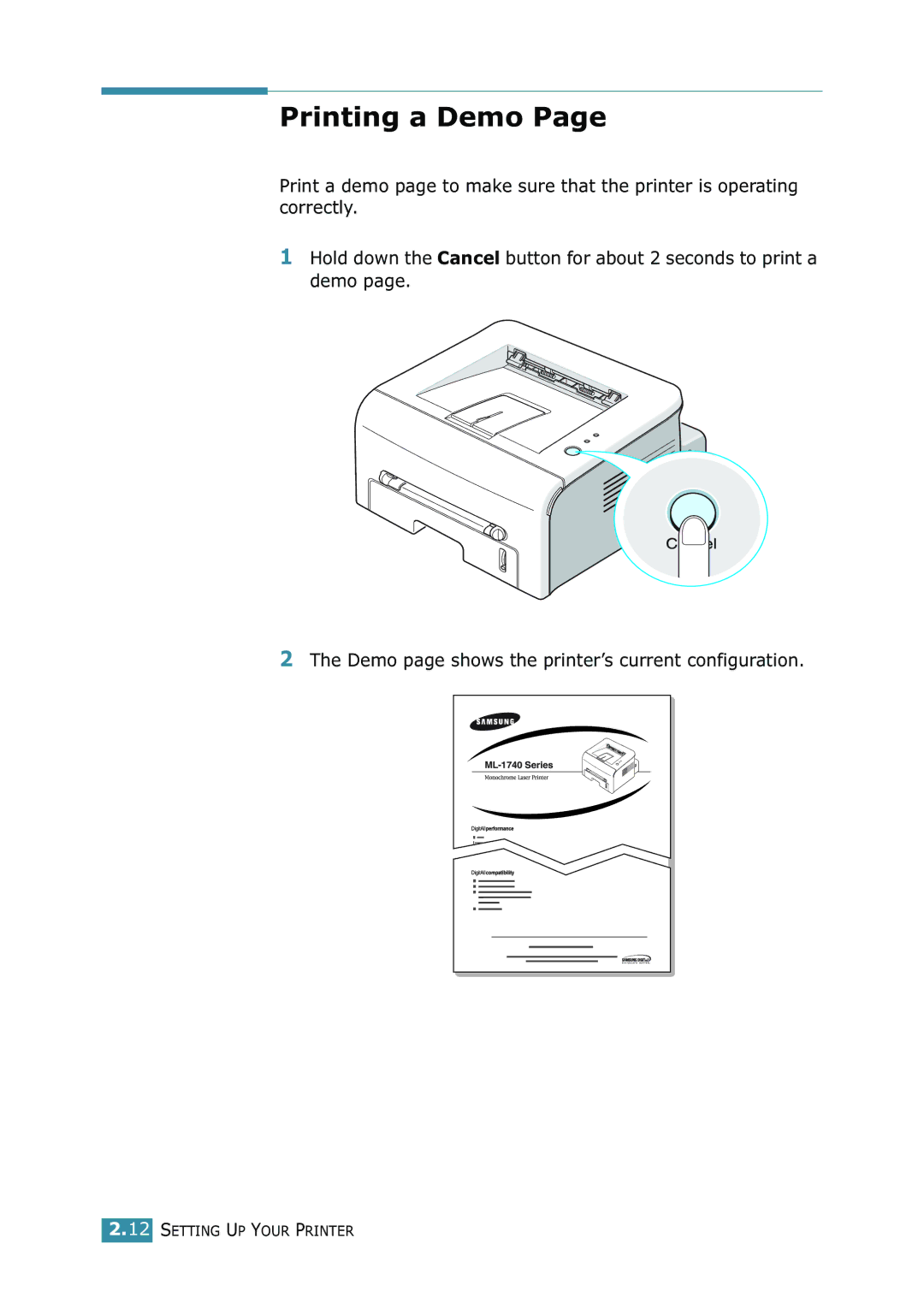 Samsung 1740 manual Printing a Demo 