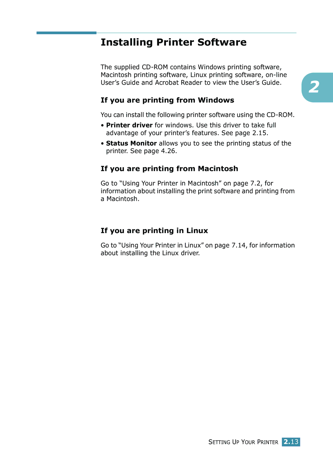 Samsung 1740 manual Installing Printer Software, If you are printing from Windows, If you are printing from Macintosh 