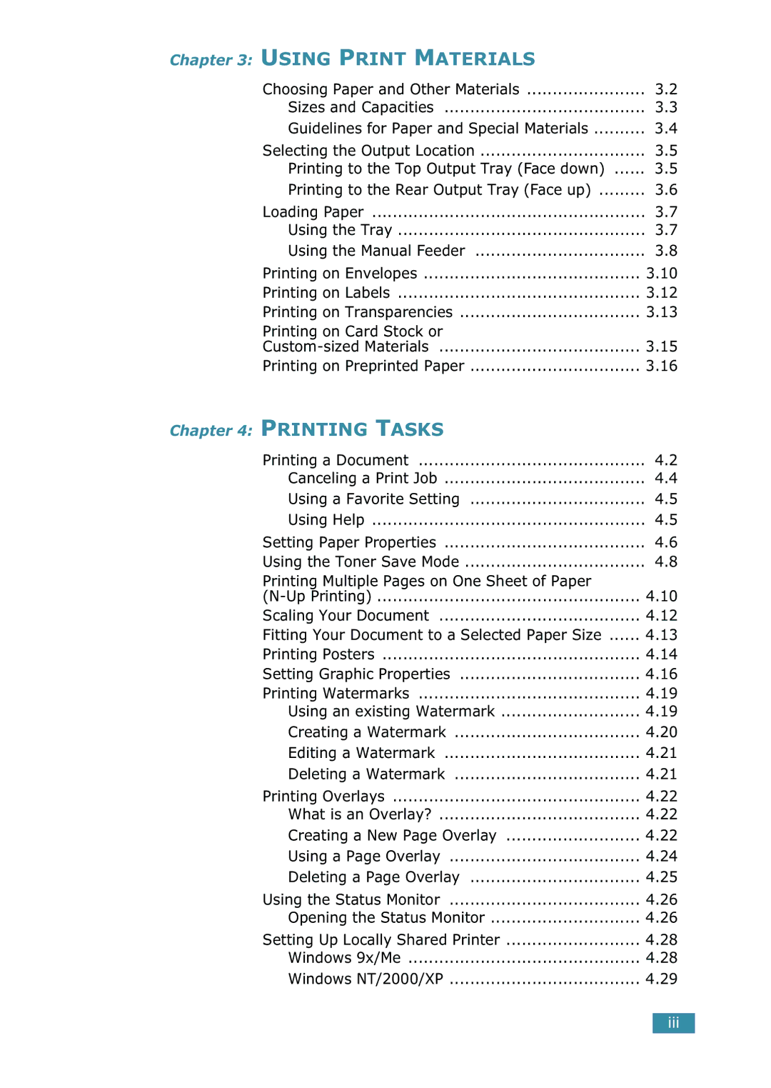 Samsung 1740 manual Printing on Card Stock or, Printing Multiple Pages on One Sheet of Paper 