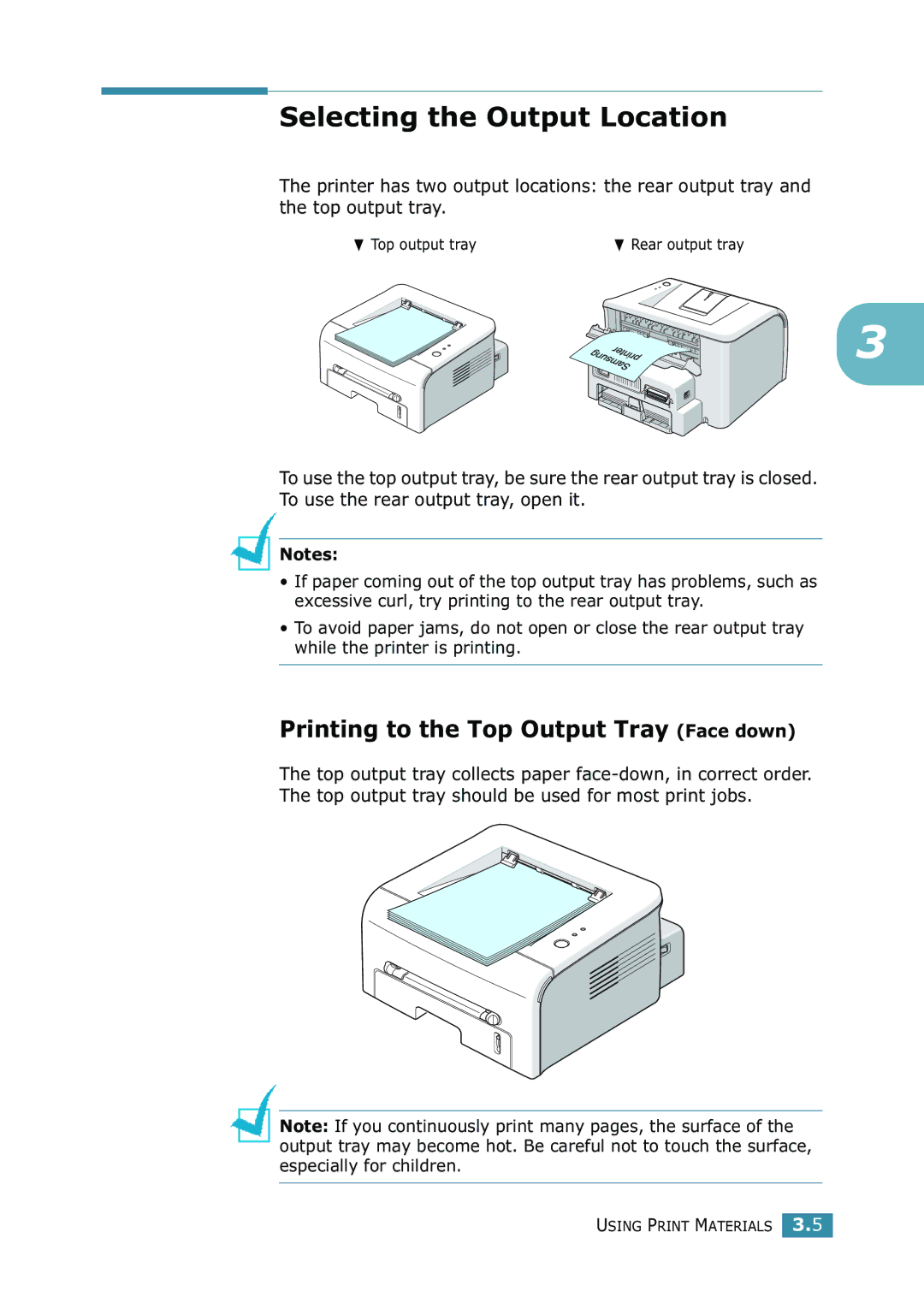 Samsung 1740 manual Selecting the Output Location, Printing to the Top Output Tray Face down 