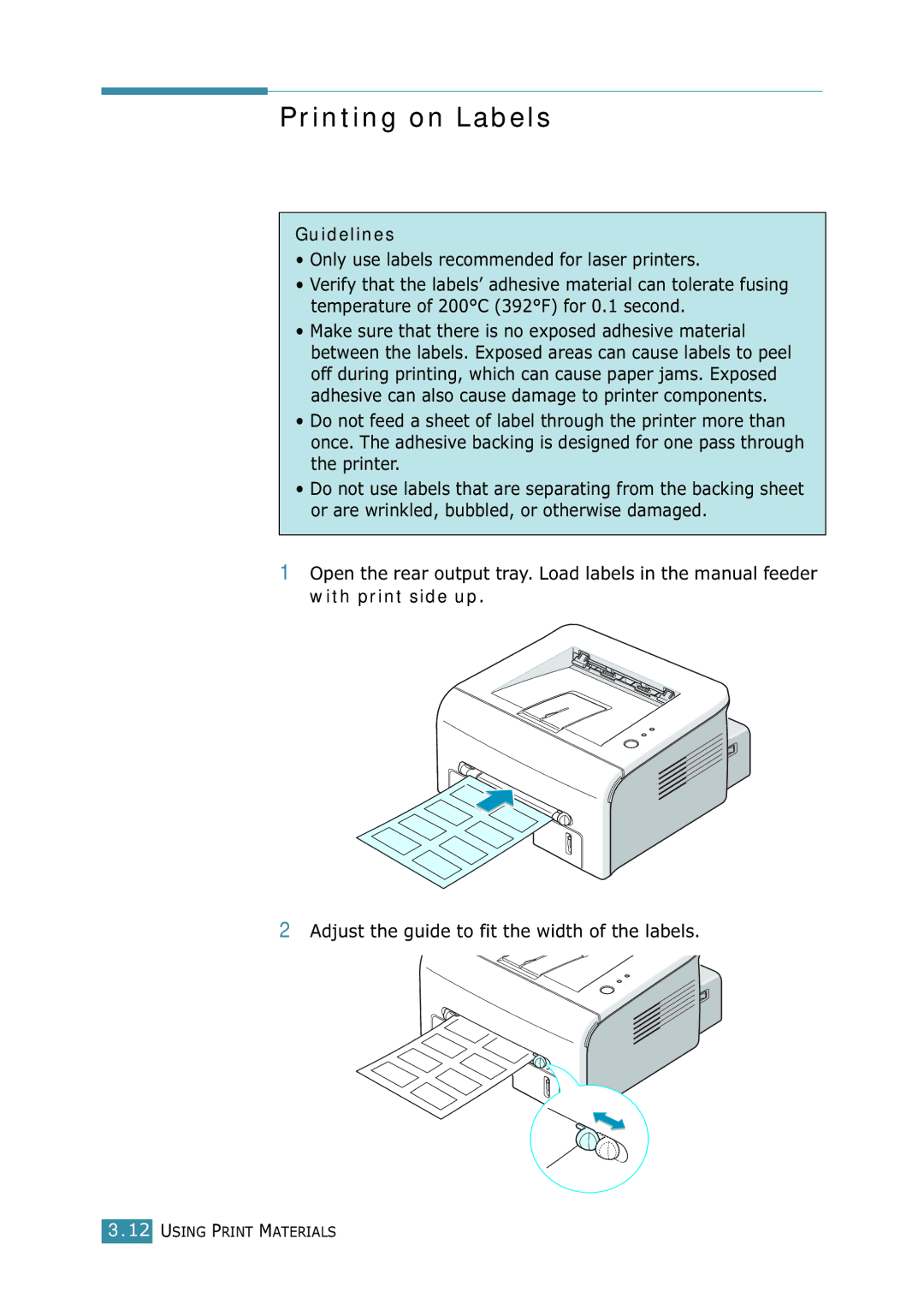 Samsung 1740 manual Printing on Labels 