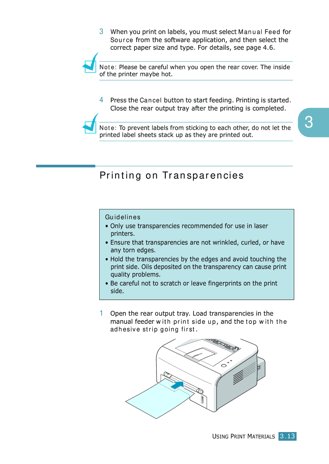 Samsung 1740 manual Printing on Transparencies 