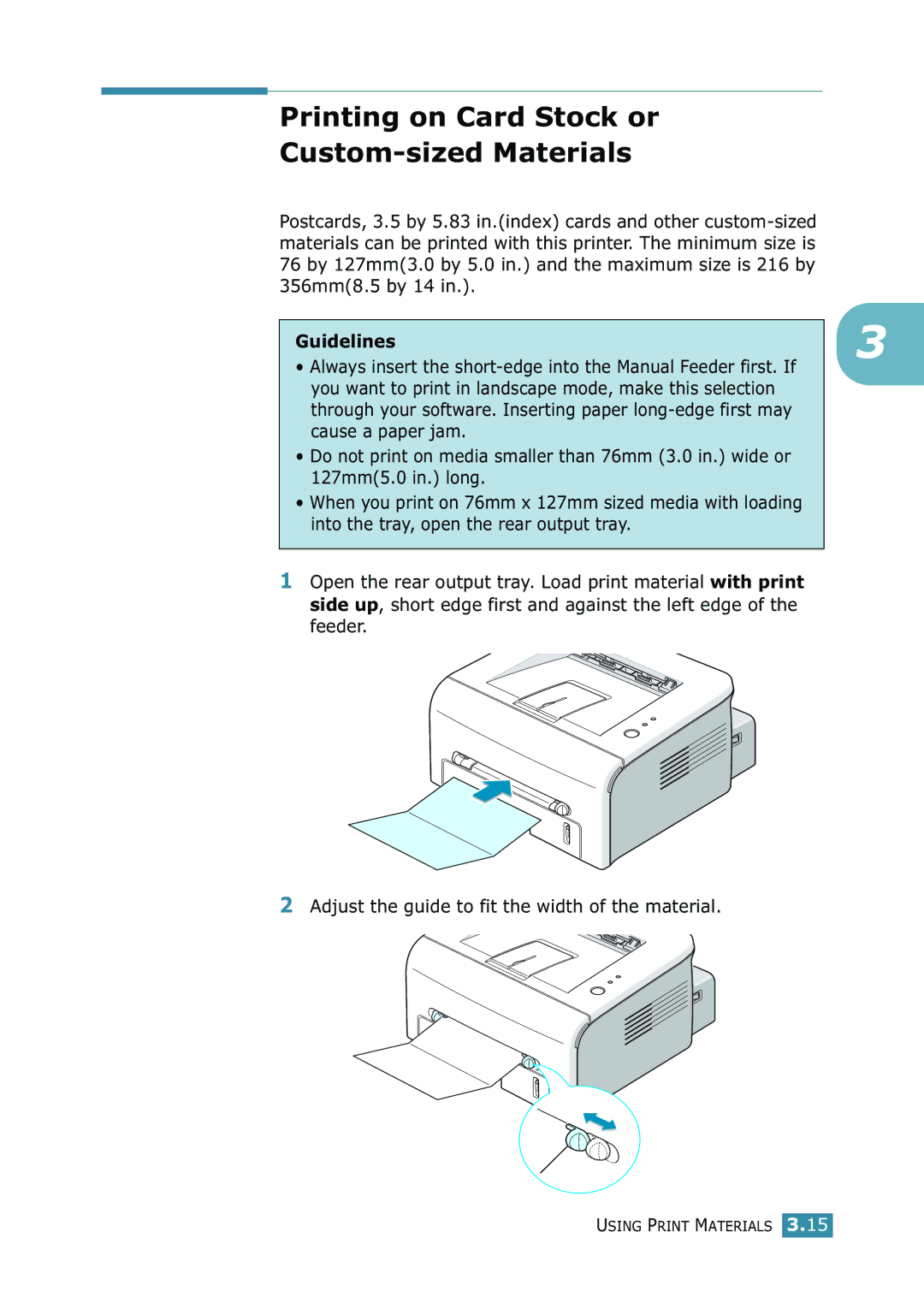 Samsung 1740 manual Printing on Card Stock or Custom-sized Materials 