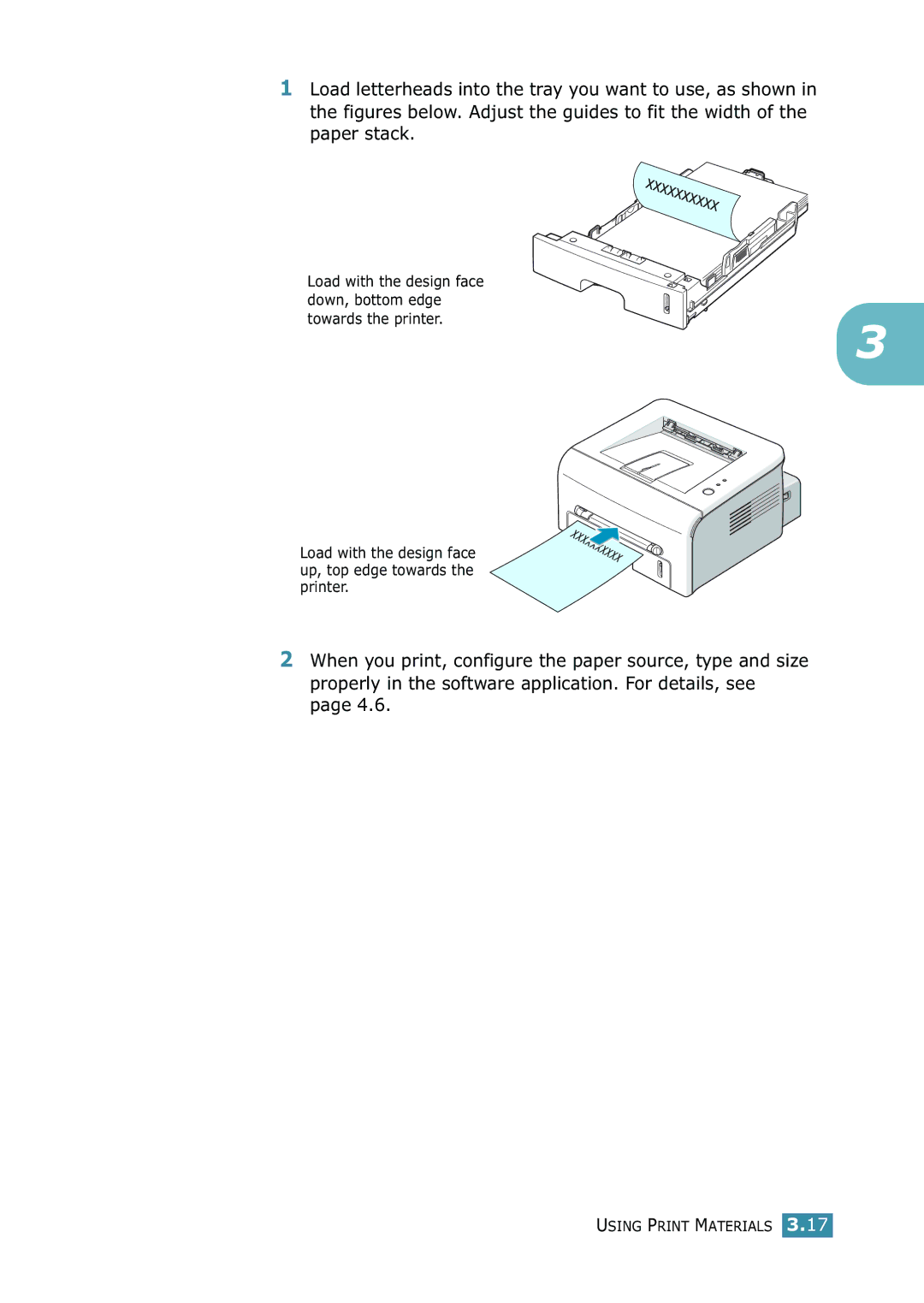 Samsung 1740 manual Load with the design face up, top edge towards the printer 