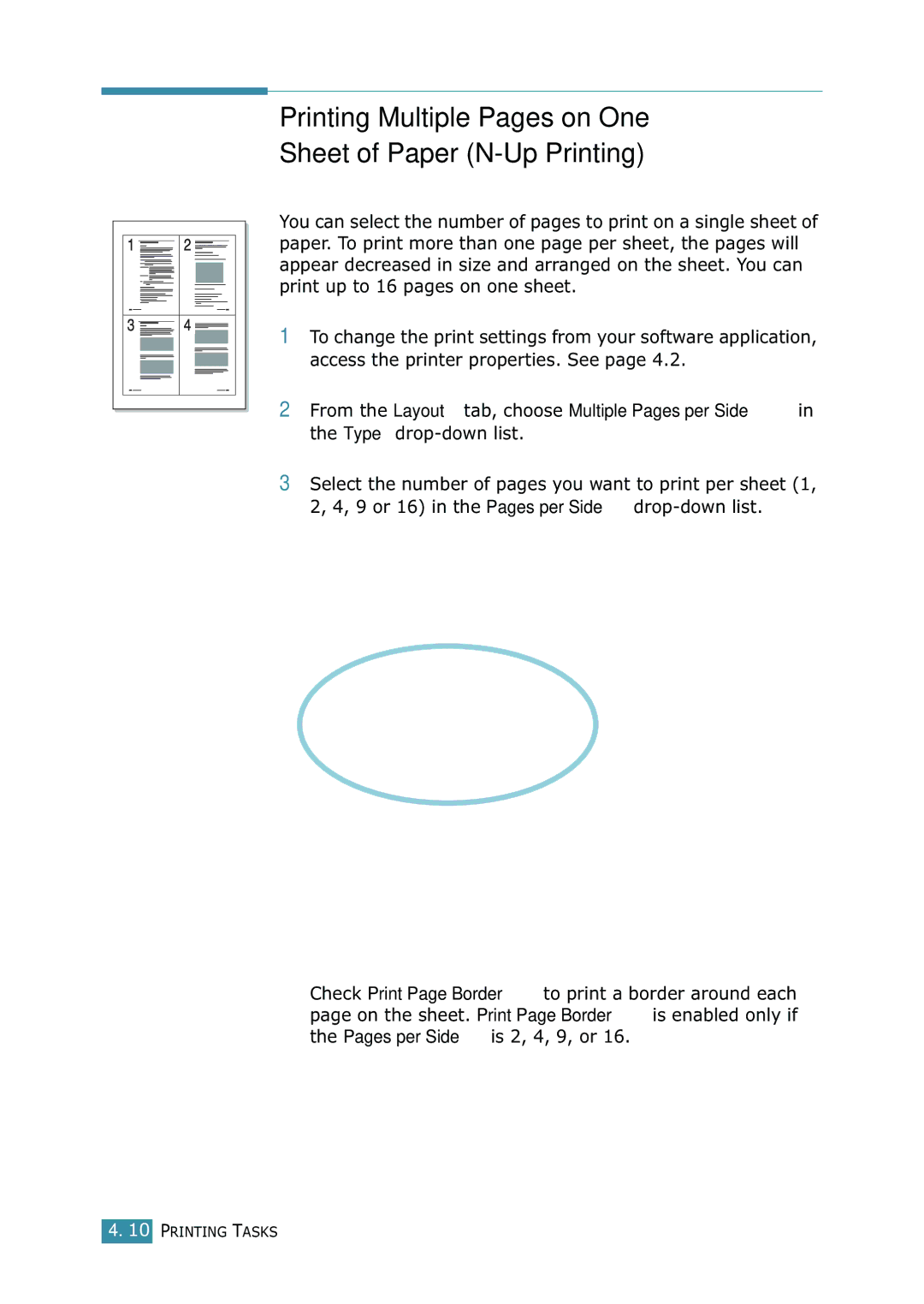 Samsung 1740 manual Printing Multiple Pages on One Sheet of Paper N-Up Printing 