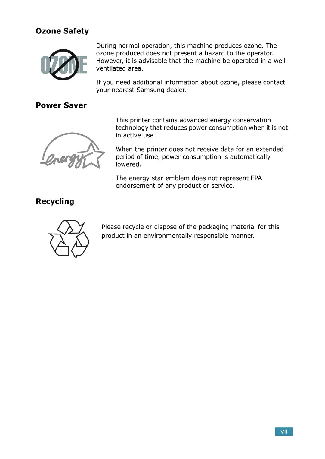 Samsung 1740 manual Ozone Safety 