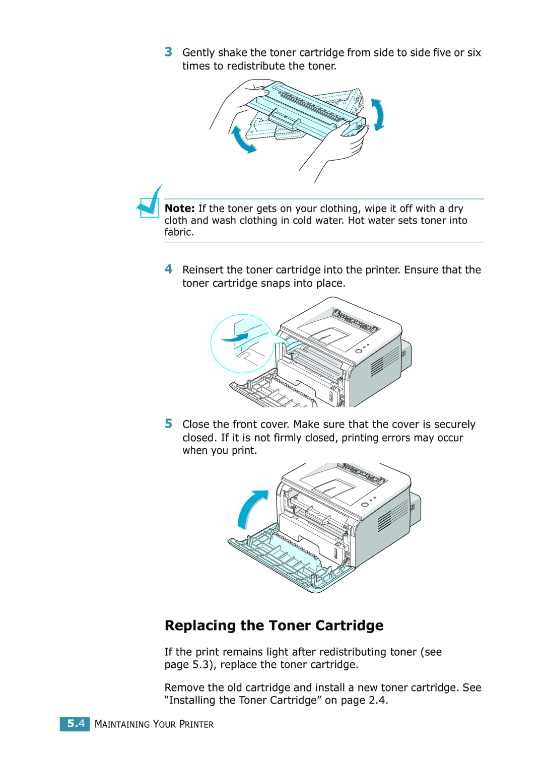 Samsung 1740 manual Replacing the Toner Cartridge 