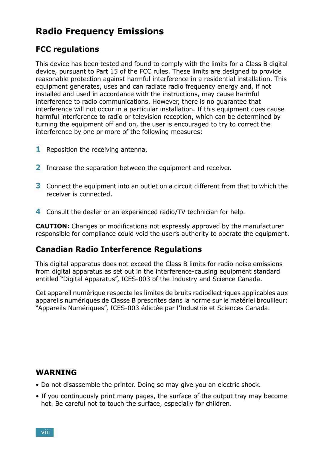 Samsung 1740 manual Radio Frequency Emissions 