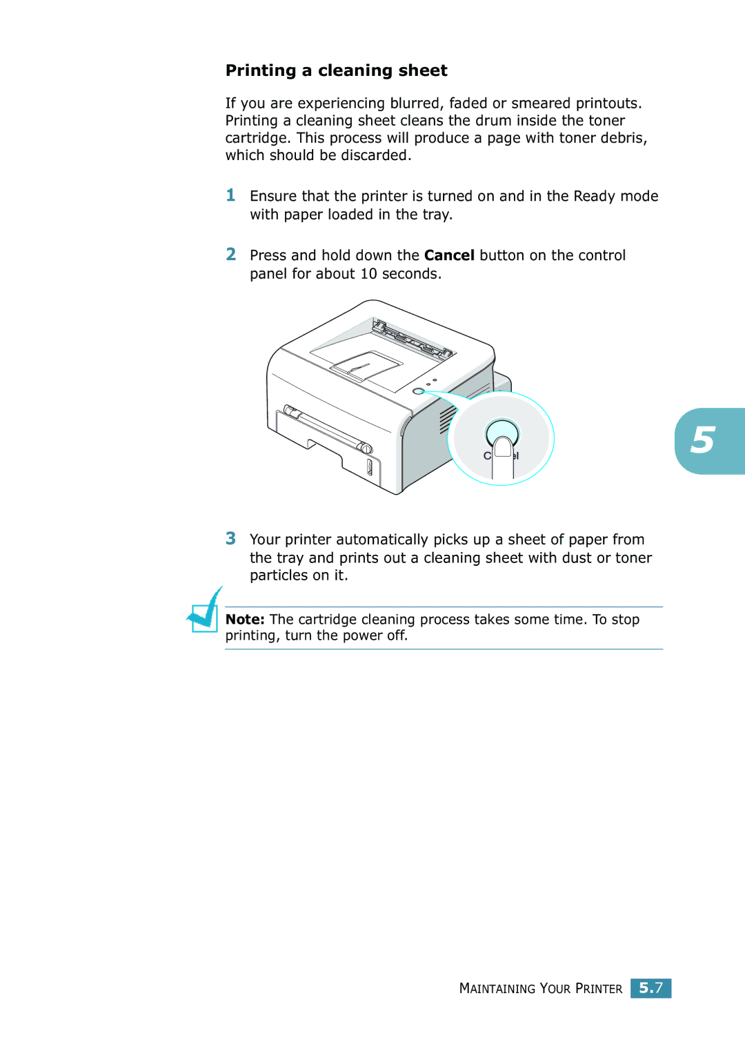 Samsung 1740 manual Printing a cleaning sheet 