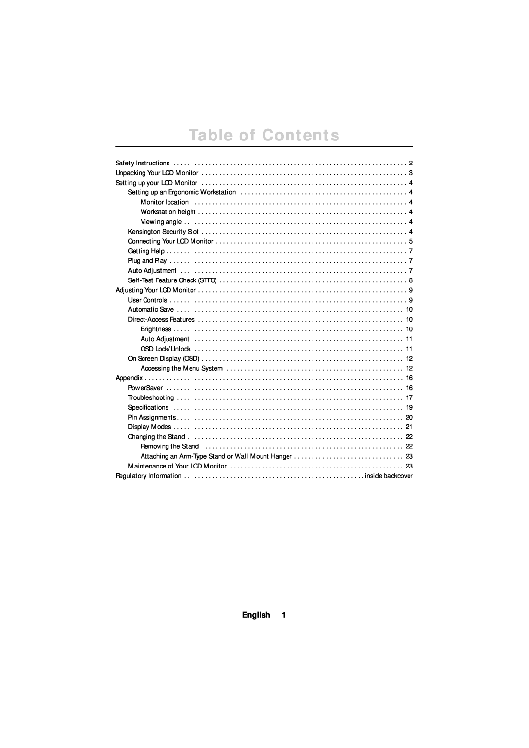 Samsung 180T manual Table of Contents, Portuguese Italiano Español Deutsch Français English, Brightness, Auto Adjustment 