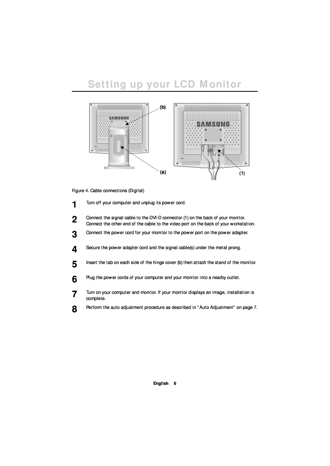 Samsung 180T manual Setting up your LCD Monitor 
