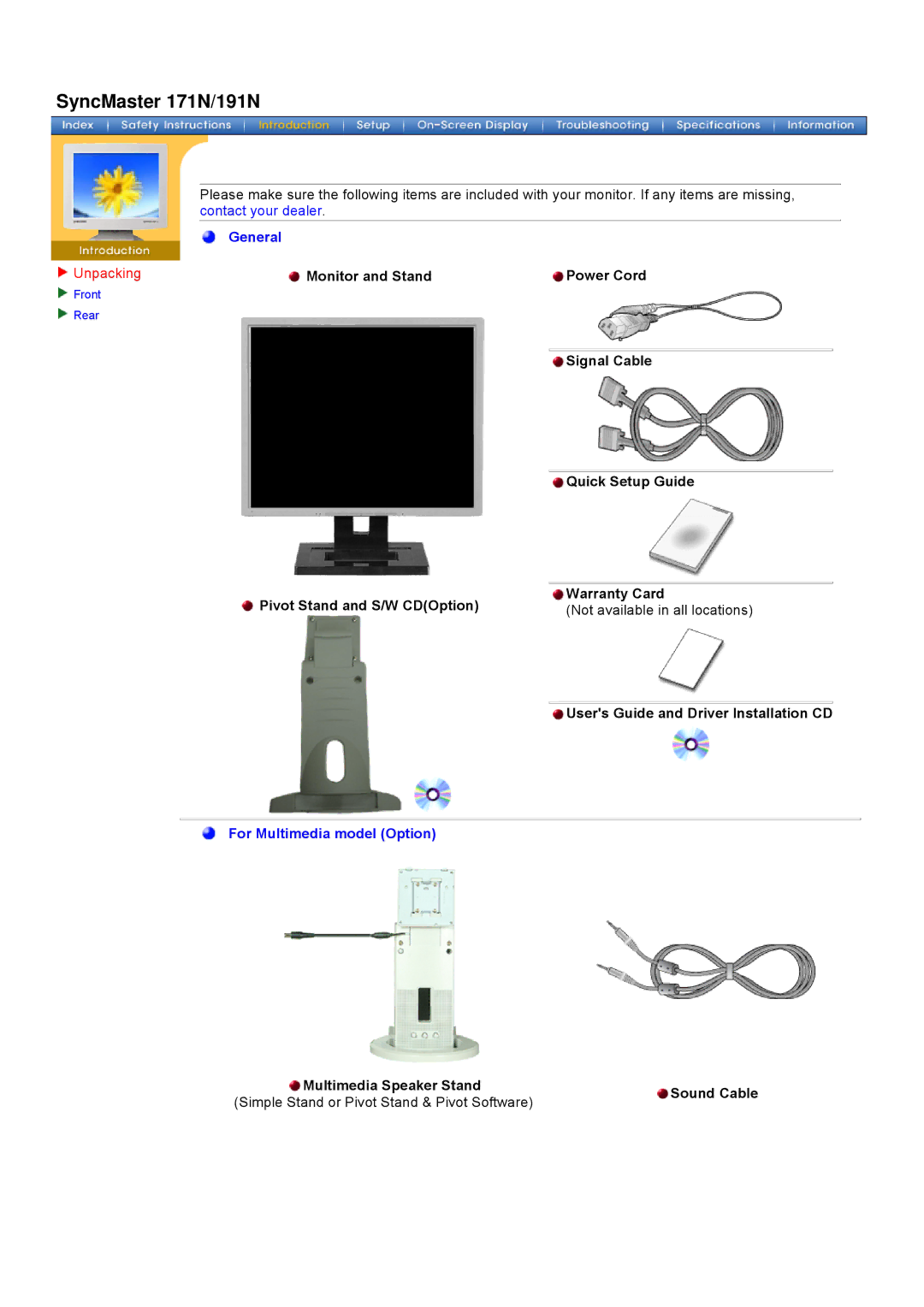 Samsung 181T, 171T manual SyncMaster 171N/191N, Users Guide and Driver Installation CD, Not available in all locations 