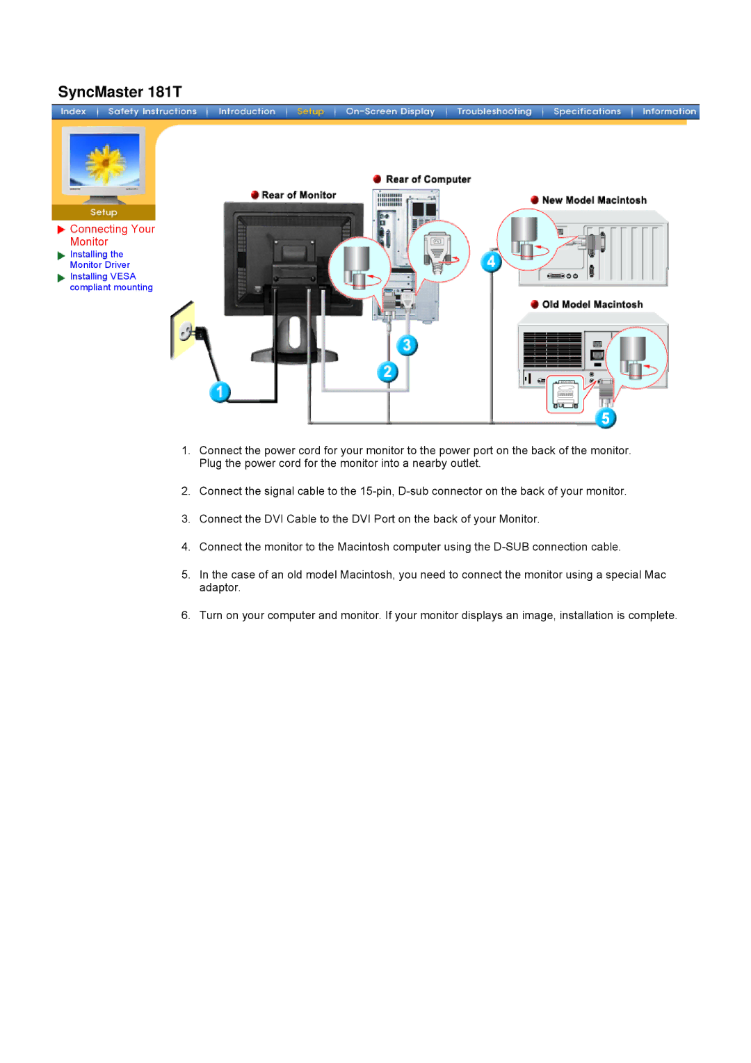 Samsung 171T, 181T manual Connecting Your Monitor 