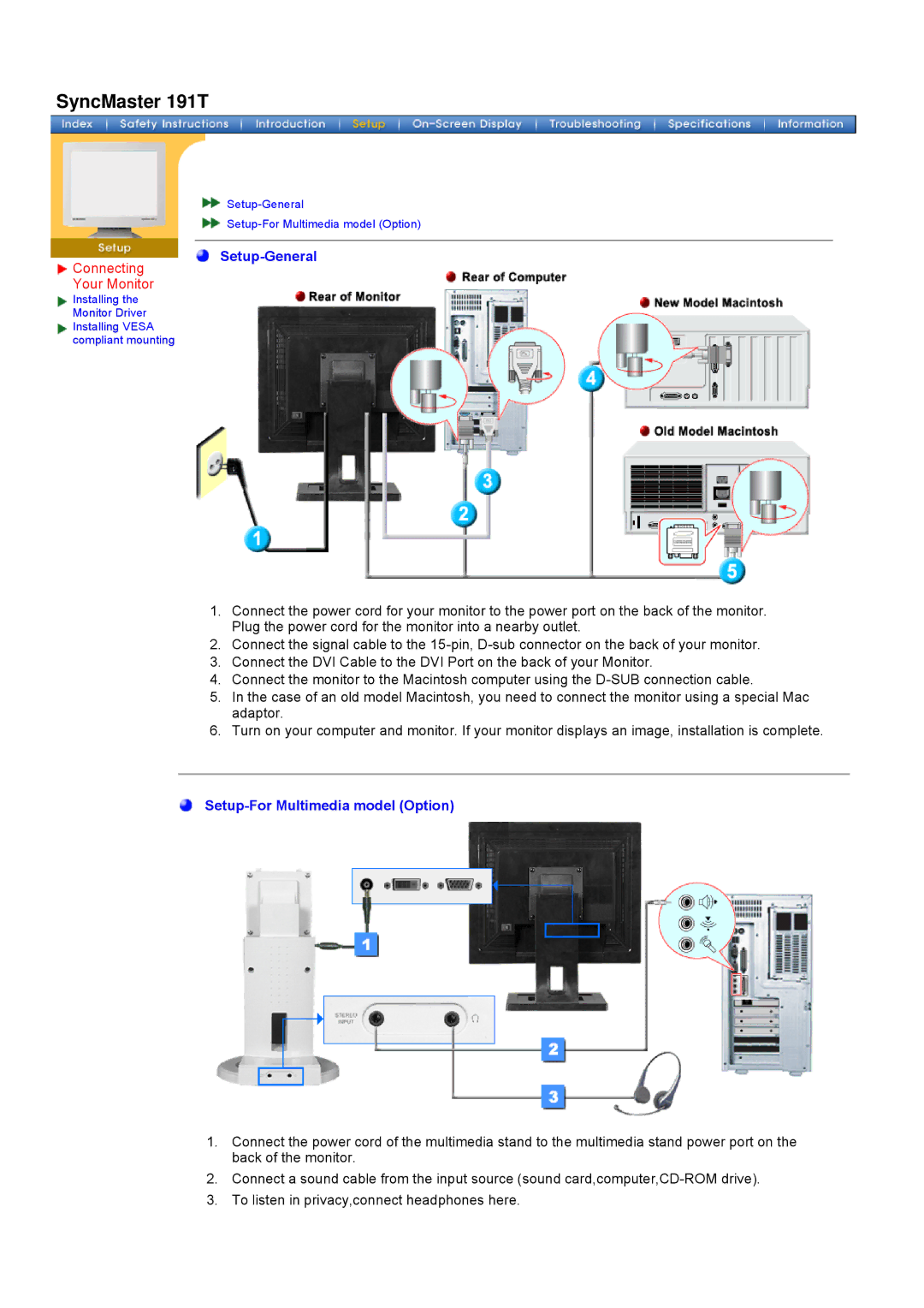 Samsung 181T, 171T manual Setup-General 