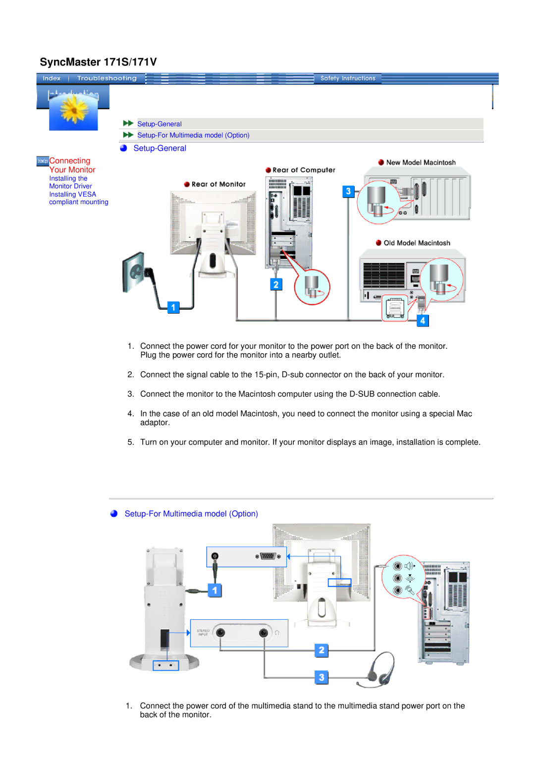 Samsung 181T, 171T manual SyncMaster 171S/171V 