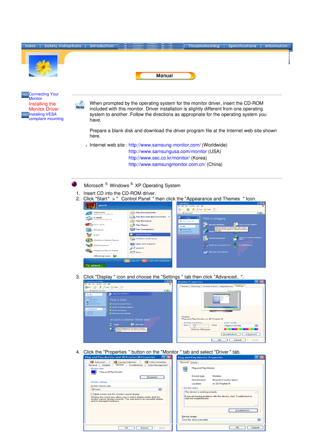 Samsung 181T, 171T manual Microsoft Windows XP Operating System 