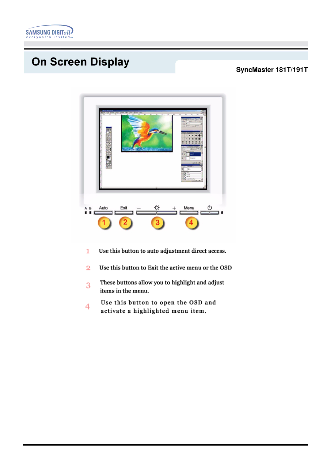 Samsung 181T, 171T manual On Screen Display 