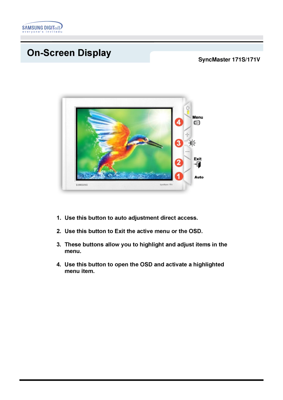 Samsung 181T, 171T manual On-Screen Display 