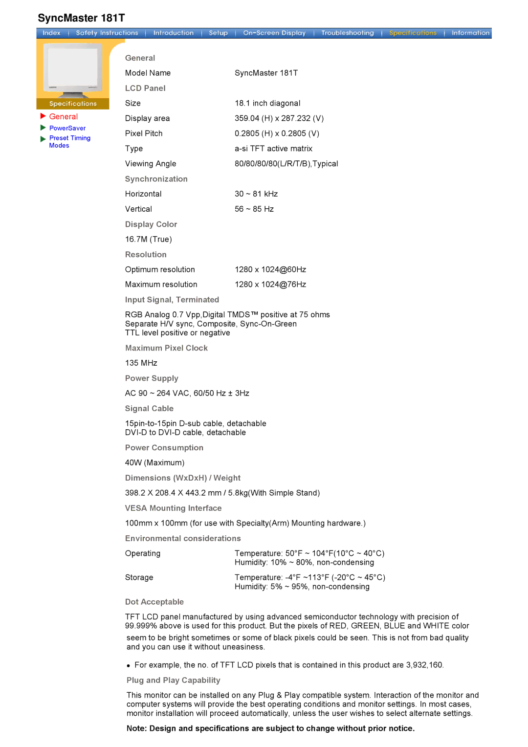 Samsung 171T, 181T manual General 