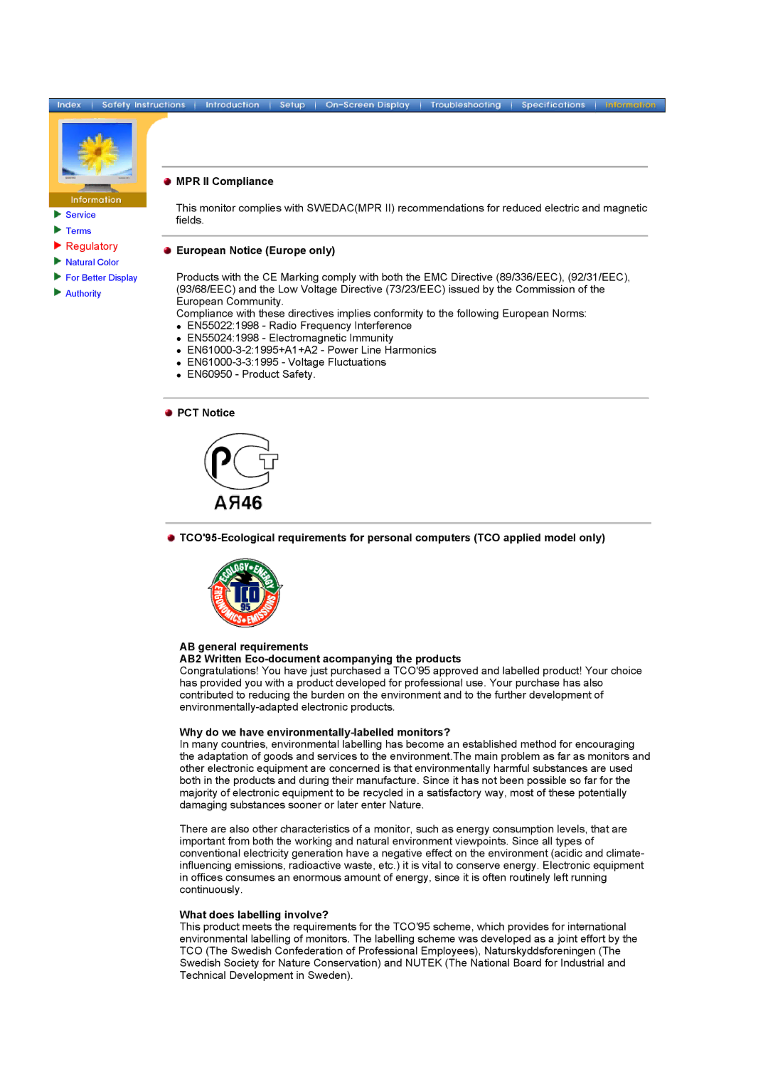 Samsung 171T, 181T manual MPR II Compliance, European Notice Europe only, Why do we have environmentally-labelled monitors? 