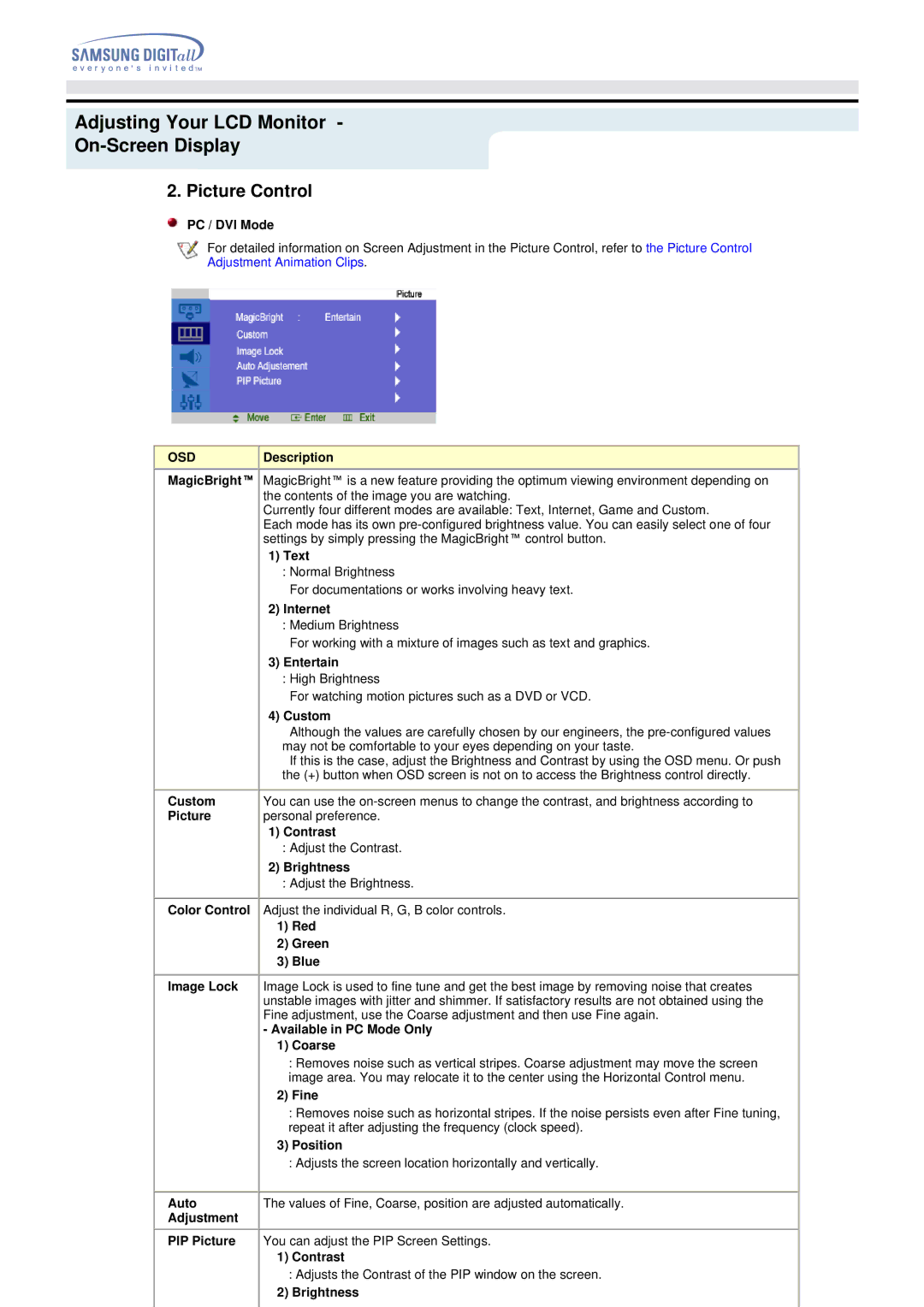 Samsung 192MP manual Picture Control 