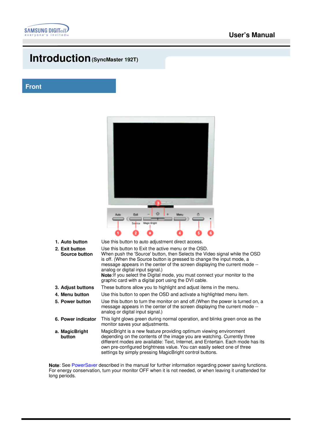 Samsung 192T, 192B manual User’s Manual 