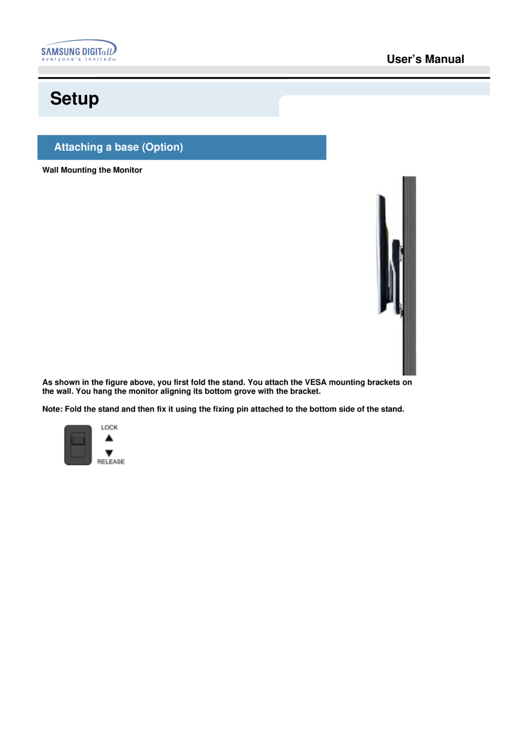 Samsung 192B, 192T manual Attaching a base Option 