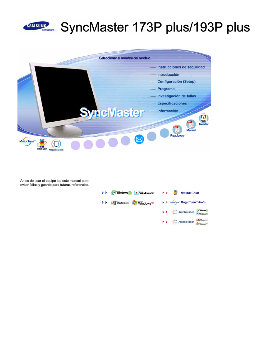 Samsung 173P PLUS manual SyncMaster 173P plus/193P plus 